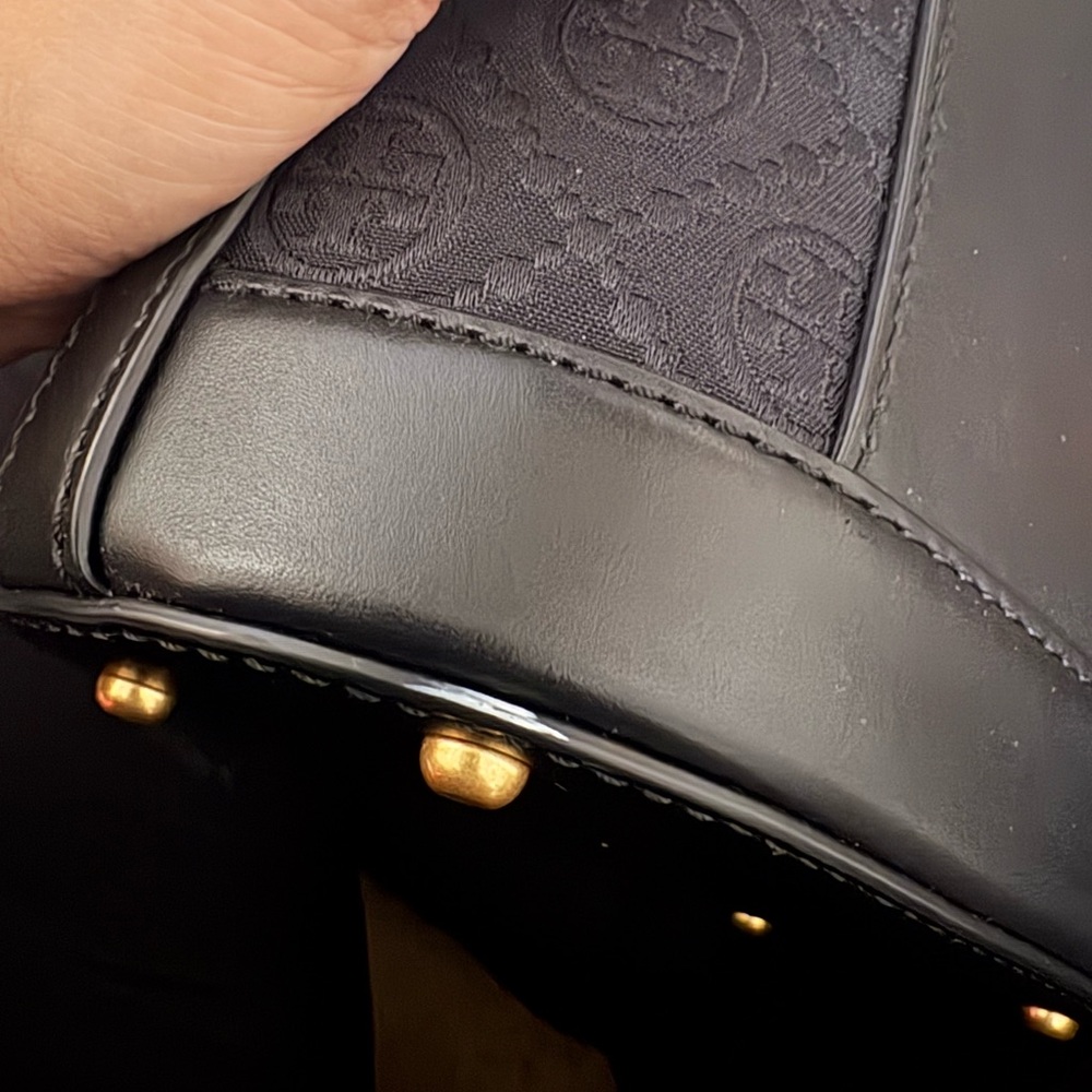 Tory Burch  T monogram mini canvas bucket bag